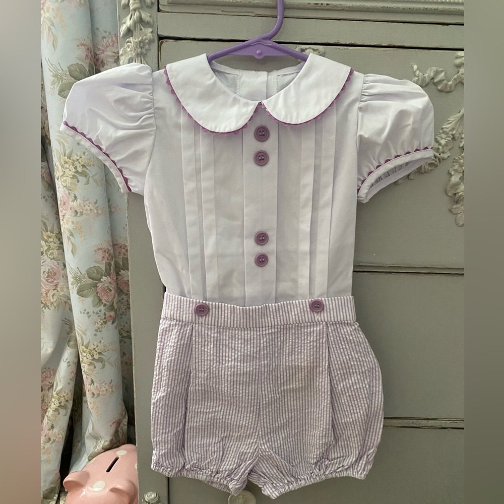 24months Purple Posh Pickle Seersucker Short Set